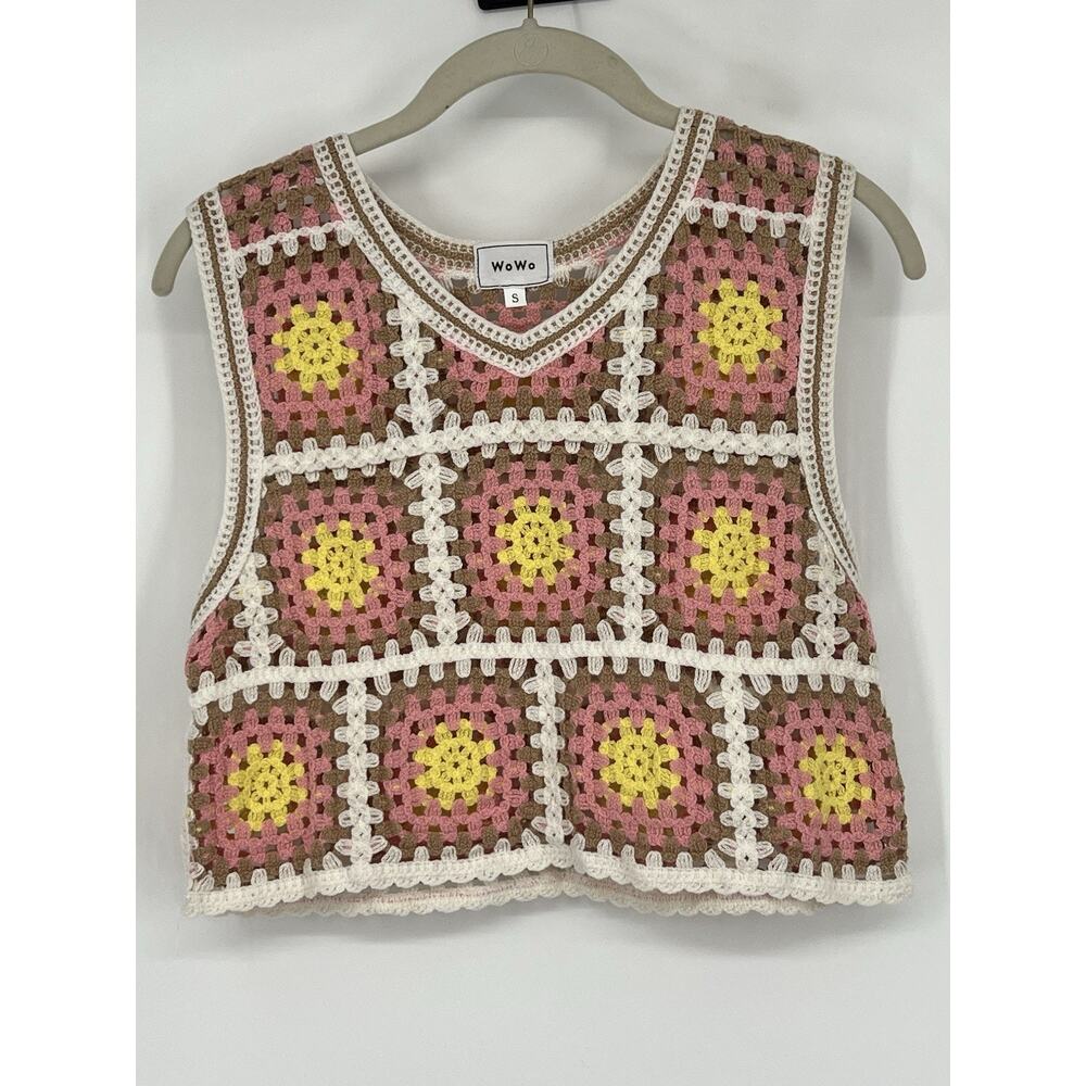 Lot Of 2 Crochet Top Size Small Boho Festival Cottagecore Hippie Fruit Patchwork - Picture 6 of 14
